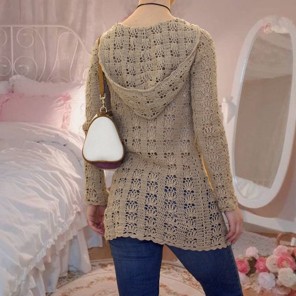 Vintage y2k boho crochet hooded cardigan - Picture 16 of 16